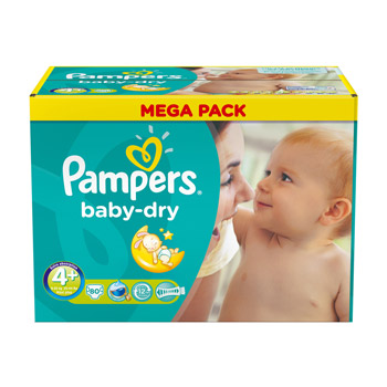 Pampers, Couches baby dry, taille 4 + : 9-20 kg, le carton de 80