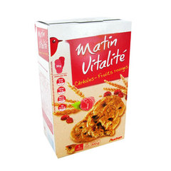 Matin vitalite - Biscuits petit dejeuner - 6 sachets fraicheur Aux cereales et fruits rouges. Source de Vitamine E, B1, B9, de magnesium et de phosphore. En sachets fraicheur.