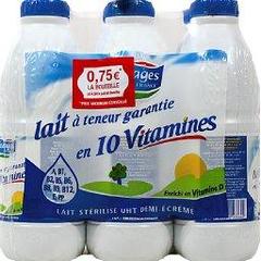Pâturages Lait demi-écrémé 11 vitamines les 6 bouteilles de 1 l