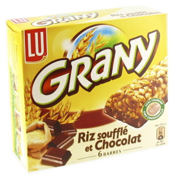 LU, Grany - Barres riz souffle et chocolat, la boite de 6 - 125g