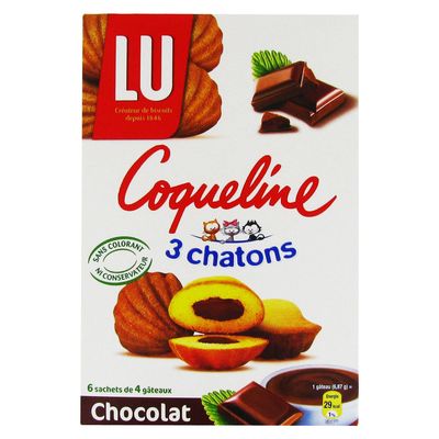 Coqueline - Petites madeleines fourrees au chocolat - 24 madeleines 6 sachets fraicheur