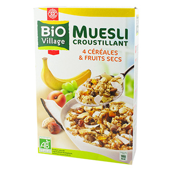Cereales muesli Bio Village 4 cereales & fruits secs 375g