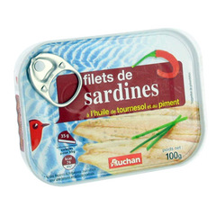 Auchan filets de sardines huile de tournesol piment 100g