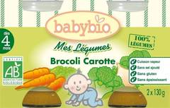 Babybio, Mes legumes BIO, brocolis et carottes ,cuisson vapeur, pot verre 2x130 gr