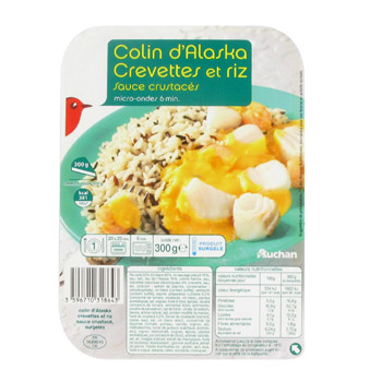 Colin d'Alaska - 1 portion Crevettes et riz sur sauce crustaces