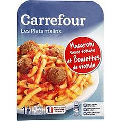 Plats cuisinés macaroni/sauce tomate/viande Carrefour