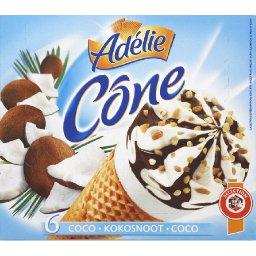 Adelie, Cone glace noix de coco sauce chocolat et nougatine de noise, les 6 cones de 120ml