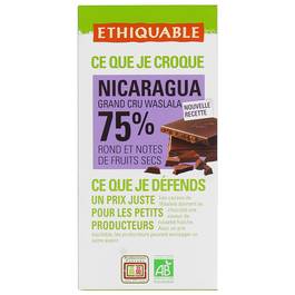 Chocolat noir bio Waslala du Nicaragua Grand Cru 75% ETHIQUABLE, 100g