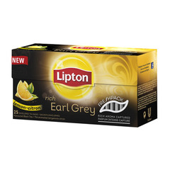 Lipton 25 Sachets Thé Noir Rich Earl Grey Citron - Lot de 6