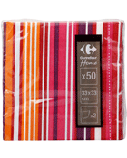 Serviettes en papier bayadere rouge/fushia 2 plis 33x33cm