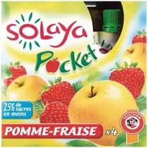 Solaya, Pocket, compote de pomme fraise allegee en sucre, en gourdes, 4 x 90g, 360g