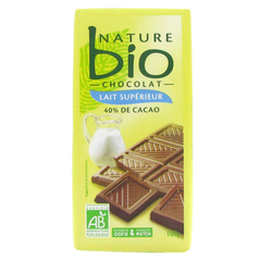 Nature bio chocolat superieur au lait issu de l'agriculture biologique 100g
