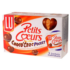 LU, Petits Cœurs - Petit biscuit Choco'Croc Pocket soufflé chocolat lait, les 5 sachets de 36 g