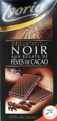 Degustation, chocolat noir aux eclats de feves de cacao, la tablette de 1 x 100g