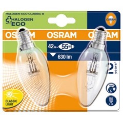 Ampoule flamme halogène Eco OSRAM, 46W E14, 2 unités sous blister
