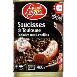 Saucisses de Toulouse cuisinees aux lentilles, la boite de 420g