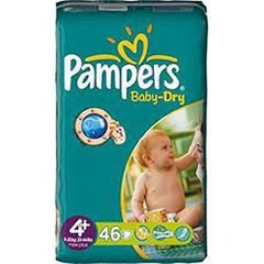 Couches Baby Dry maxi + T4 + (9-20kg) Pampers sac geant x46