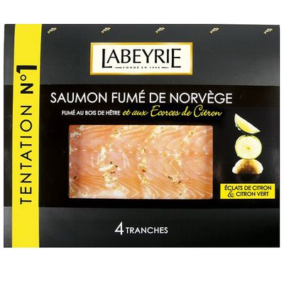 Saumon fume de Norvege au citron et citron vert LABEYRIE, 4 tranches, 140g