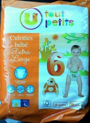 Culotte pour bebe U TOUT PETITS, taille 6, 16kg et + , 18 unites