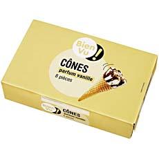 Cones glaces vanille BIEN VU, 8 unites, 960ml