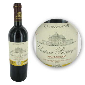 Vin rouge AOC Haut Medoc cru bourgeois Chateau Barreyres, 75cl