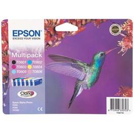 Pack 6 cartouches d'encre EPSON pour imprimante, T0807 Colibri, sous blister