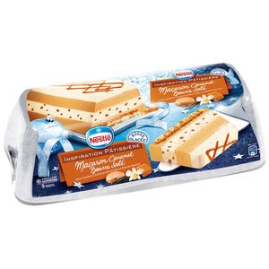 Nestle, Buche glacee- macaron caramel beurre sale, l'unite de 900 ml - 9 parts