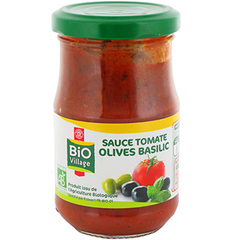 Sauce tomate Bio Village Olives basilic 200g