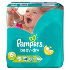 Pampers, Couches baby dry, taille 6 : 15 + kg, le paquet de 33