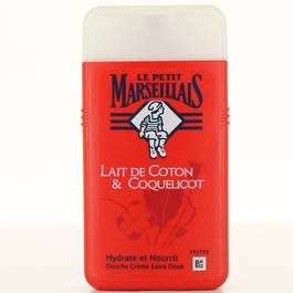 Gel douche extra doux parfum lait de coton coquelicot LE PETIT MARSEILLAIS, 250ml