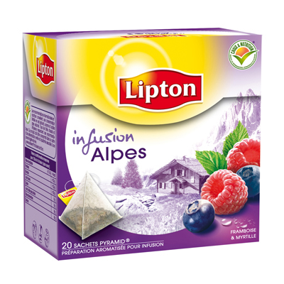 Infusions des Alpes framboise-myrtille LIPTON, 20 sachets, 44g