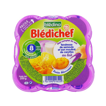 Bledina, Bledichef - Tendresse de semoule, et mouline de carottes au lait, 12 mois, l'assiette de 230 g