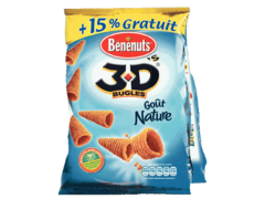 Bénénuts 3D Bugles - Biscuits apéritifs goût nature le lot de 2 paquets - 195,5