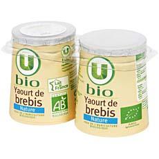 Yaourts bio nature au lait de brebis U BIO, 2x125g