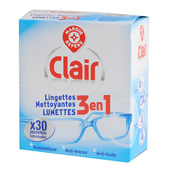 Lingettes nettoyantes lunettes Clair 3en1 x30