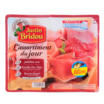 Plateau de charcuterie jambon/bacon/rosette Justin Bridou