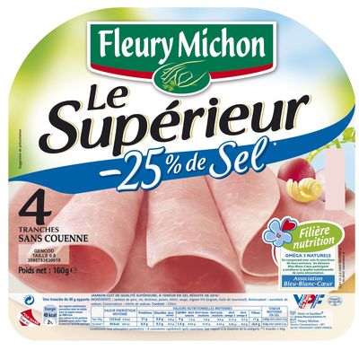 Jambon superieur Fleury Michon Reduit en sel x4 160g