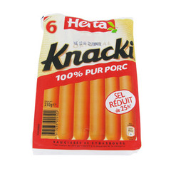 Knacki - Saucisses de Strasbourg - 6 pièces 100% pur porc. Réduit en sel de 25%.