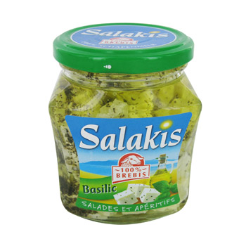 Salakis, Des de fromage de brebis dans l'huile au basilic, le bocal de 300g