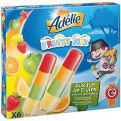 Adelie, Fruity Mix, assortiment sorbets citron, pomme, orange et fraise, les 6 batonnets de 45ml