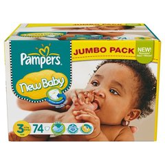 New Baby Taille 3 (4-7 kg) Jumbo Pack de 74 Couches PAMPERS