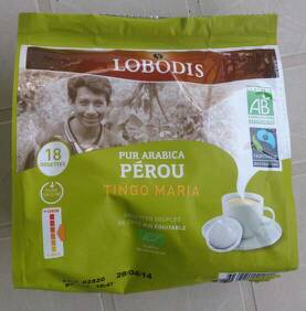 Dosettes de café Pérou bio LOBODIS, 18 unités de 125g