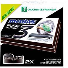 Chewing gum sans sucre 3 couches menthe reglisse Pure Black MENTOS, 2x14 tablettes, 66g