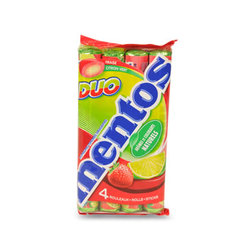 Mentos duo fraise/citron vert pack de 4 rouleaux 150g