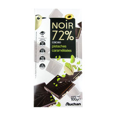 chocolat noir 72% aux eclats de pistaches caramelisees auchan 100g