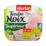 Herta Tendre Noix - Jambon supérieur sans couenne, sans gluten le lot de 2 x 200 gr