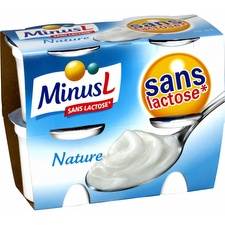 Minus L yaourt nature sans lactose 4x125g