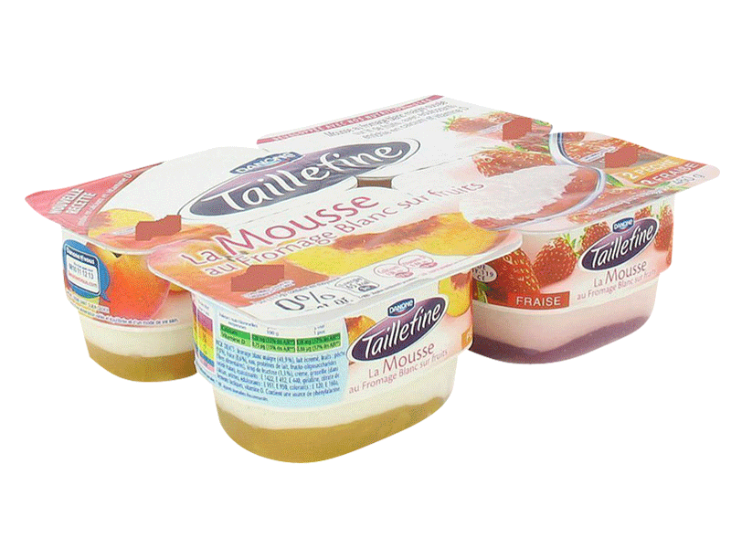 Mousse au fromage blanc sur lit de peches et de fraises TAILLEFINE, 0%MG, 4x115g