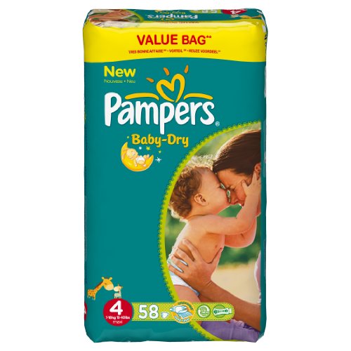 Couches Baby Dry maxi drugbag PAMPERS, taille 4, 7-18kg, 58 unites