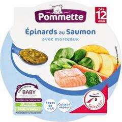 Pommette, Epinards au Saumon avec morceaux, des 12 mois, l'assiette de 230 g